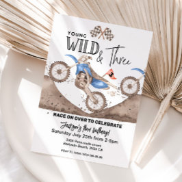 Invitación Blue Dirt Bike 3 cumpleaños Young WILD y TRES