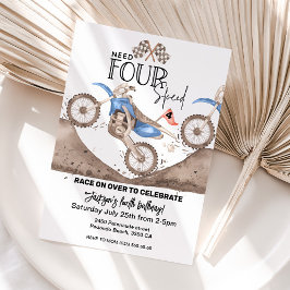Invitación Blue Dirt Bike 4th birthday Need FOUR Speed