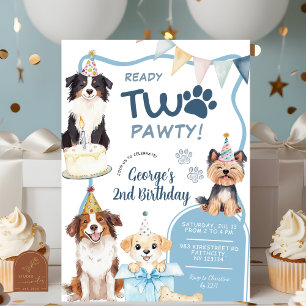 Invitación Blue Dog Ready Two Pawty Birthday