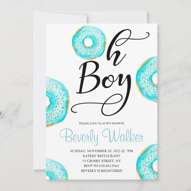 Invitación Blue Donut Oh Baby Boys Baby Shower (Anverso)