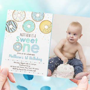Invitación Blue Donut Sweet One First Birday