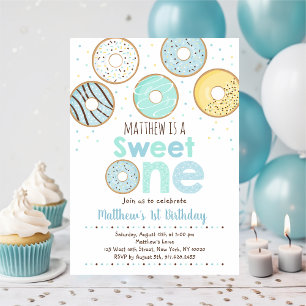 Invitación Blue Donut Sweet One First Birday