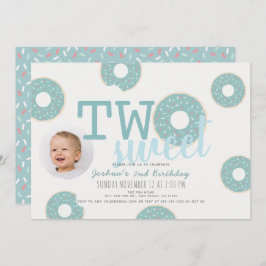 Invitación Blue Donut Two Sweet Boy Photo 2º cumpleaños