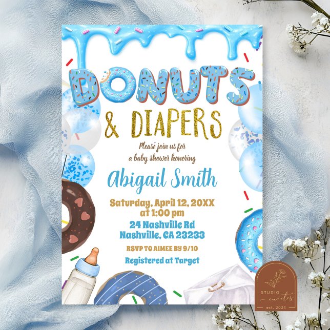 Invitación Blue Donuts and Diapers baby shower  (Subido por el creador)