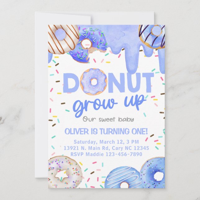 Invitación Blue donuts donut grow up boy invitatio (Anverso)