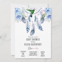 Blue Dreamcatcher Hummingbird Boy Baby Shower