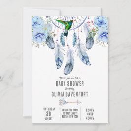 Invitación Blue Dreamcatcher Hummingbird Boy Baby Shower