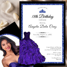 Invitación Blue Dress and Tiara 18th Birthday Debut