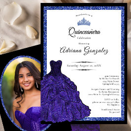 Invitación Blue Dress and Tiara Custom Photo Quinceanera