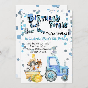Invitación Blue Drive By Birthday Farm Animals