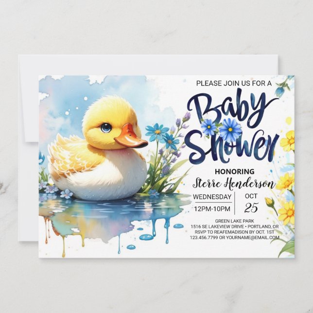 Invitación Blue Duckling Bliss Baby Shower (Anverso)