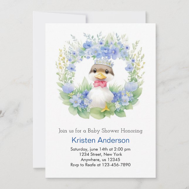 Invitación Blue Duckte Cute Watercolor Boy Baby Shower (Anverso)