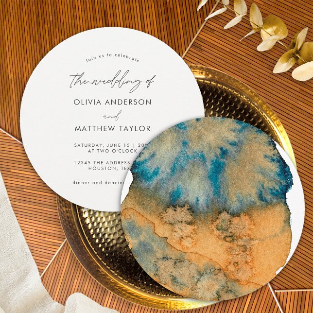 Invitación Blue Earthy Modern Watercolor El Boda De (Front/Back)