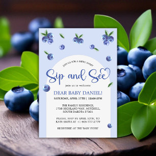 Invitación Blue eberry Sweet Watercolor Boy Sip y See