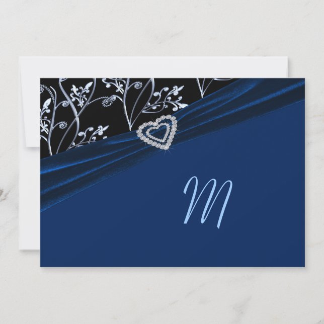 Invitación Blue Elegance Heart Floral Swirls (Anverso)