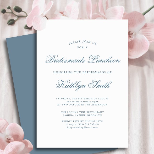 Invitación Blue Elegant Classic Script Bridesmaids Luncheon (Subido por el creador)