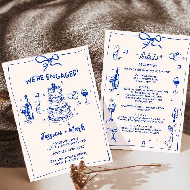 Invitación Blue Elegant Cocktail Fiesta de la Boda de Champag (Subido por el creador)