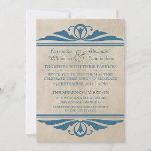 Invitación Blue Elegant Deco Wedding Invite