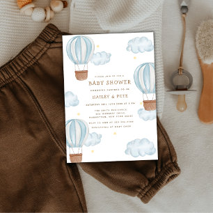 Invitación Blue Elegant Hot Air Balloon Cloud Boy Baby Shower