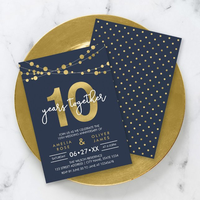 Invitación Blue Elegant Luces 10° Aniversario del Boda (Subido por el creador)