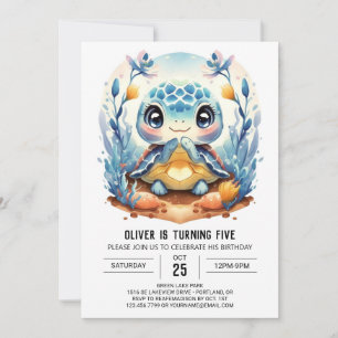 Invitación Blue Elegant Modernate Turtle Boy Cumpleaños