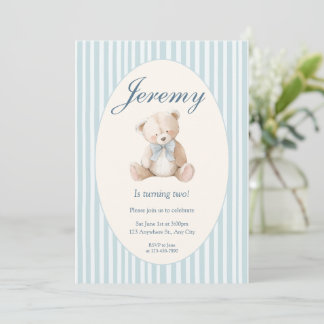 Invitación Blue Elegant Teddy Bear Baby's First Birthday Invi