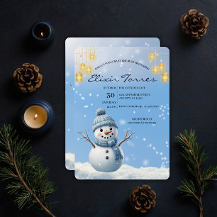 Invitación Blue Elegant Whimsical Winter Snowman Baby Shower