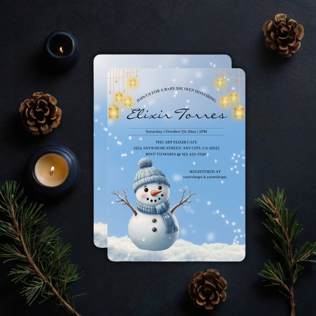 Invitación Blue Elegant Whimsical Winter Snowman Baby Shower (Subido por el creador)