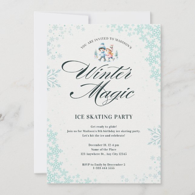 Invitación Blue Elegant Winter Snowflakes Kids Birthday Fiest (Anverso)