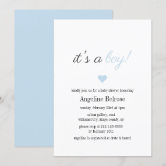 Invitación Blue Elegent Simple Boy Baby Shower