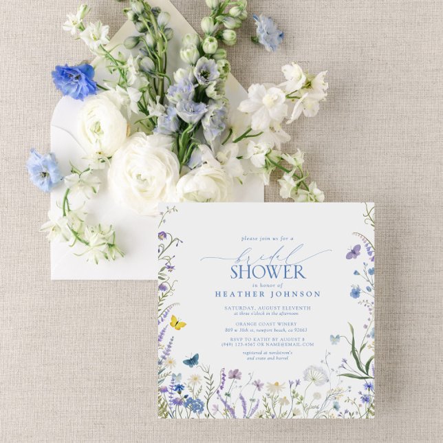 Invitación Blue Elegent Wildflower Floral Bridal Shower (Join us for a blue wildflower bridal shower!)