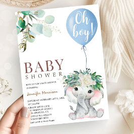 Invitación Blue Elephant Baby Shower Boy