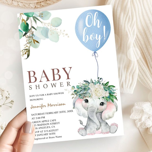 Invitación Blue Elephant Baby Shower Boy (Subido por el creador)