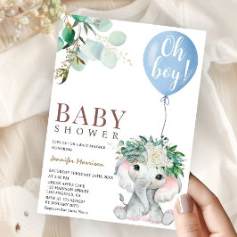 Invitación Blue Elephant Baby Shower Boy
