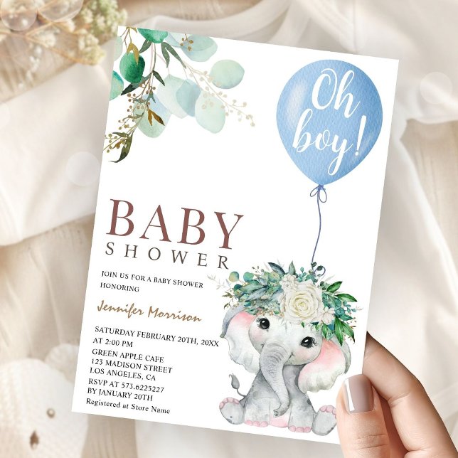 Invitación Blue Elephant Baby Shower Boy (Subido por el creador)