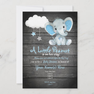 Invitación Blue  Elephant Baby Shower invitation, rustic