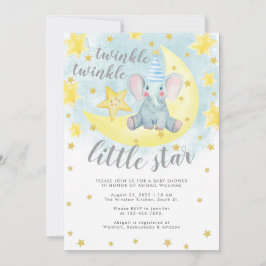 Invitación Blue Elephant Gold Twinkle Little Star Baby Shower