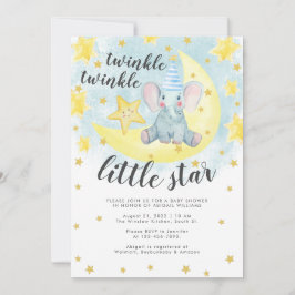 Invitación Blue Elephant Gold Twinkle Little Star Baby Shower