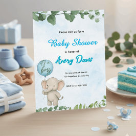 Invitación Blue Elephant It’s a Boy Baby Shower Invitation