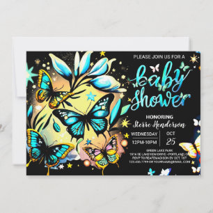 Invitación Blue Enchic Butterfly Digital Boy Baby Shower