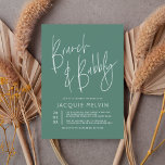 Invitación Blue & Eucalyptus Green Brunch & Bubbly Bridal<br><div class="desc">Un diseño sencillo y moderno que incluye "Brunch & Bubbly" en escritura con letras a mano con el nombre de la futura novia debajo en moda con mayúsculas de cara abierta. La fecha de celebración aparece a la izquierda en un diseño apilado con la información de lugar, dirección y rsvp...</div>