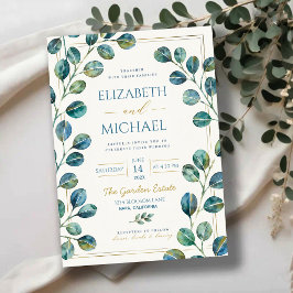Invitación Blue Eucalyptus with Elegant Gold Details