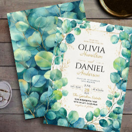 Invitación Blue Eucalyptus with Gold Botanical Accents