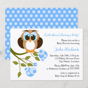 Invitación Blue Eyes Baby Owl Baby Shower