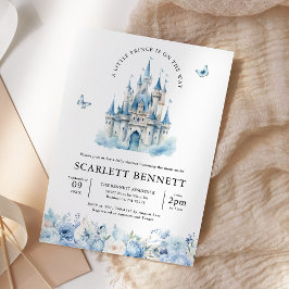 Invitación Blue Fairytale Castle Prince Floral Baby Shower