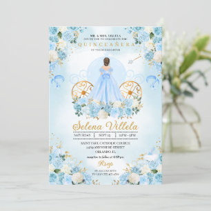 Invitación Blue Fairytale Cinderella Carriage Quinceañera