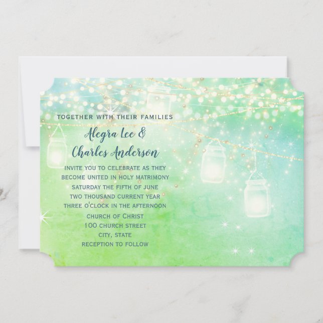 Invitación Blue Fairytale Woodsy Farmhouse Mason Jar Boda (Anverso)
