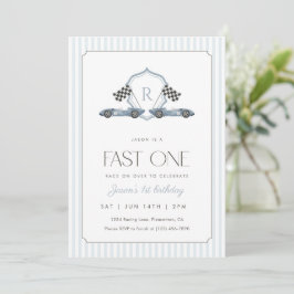 Invitación Blue Fast One 1st Birthday Vintage Racing Car 