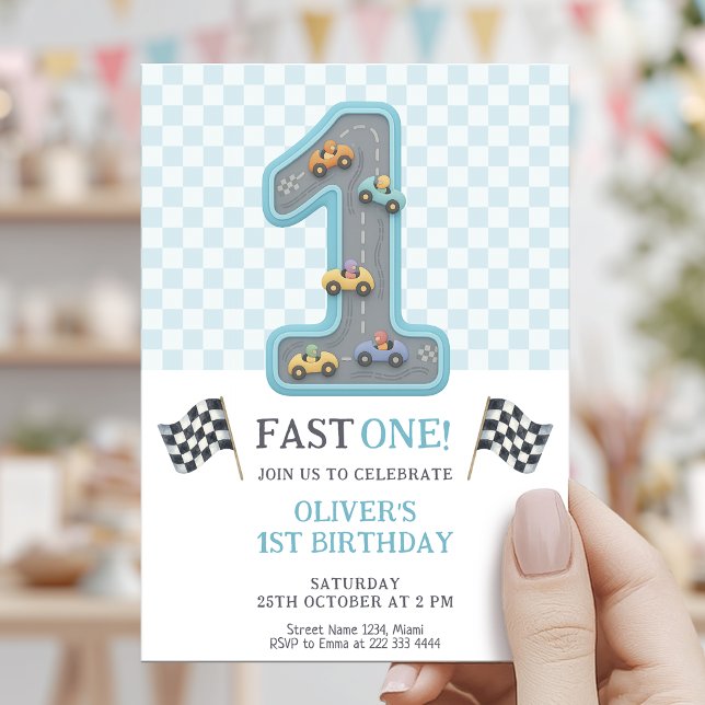 Invitación Blue Fast One Birthday Race (Subido por el creador)