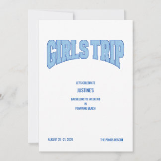Invitación Blue Faux Glitter GIRLS TRIP Bachelorette Party 